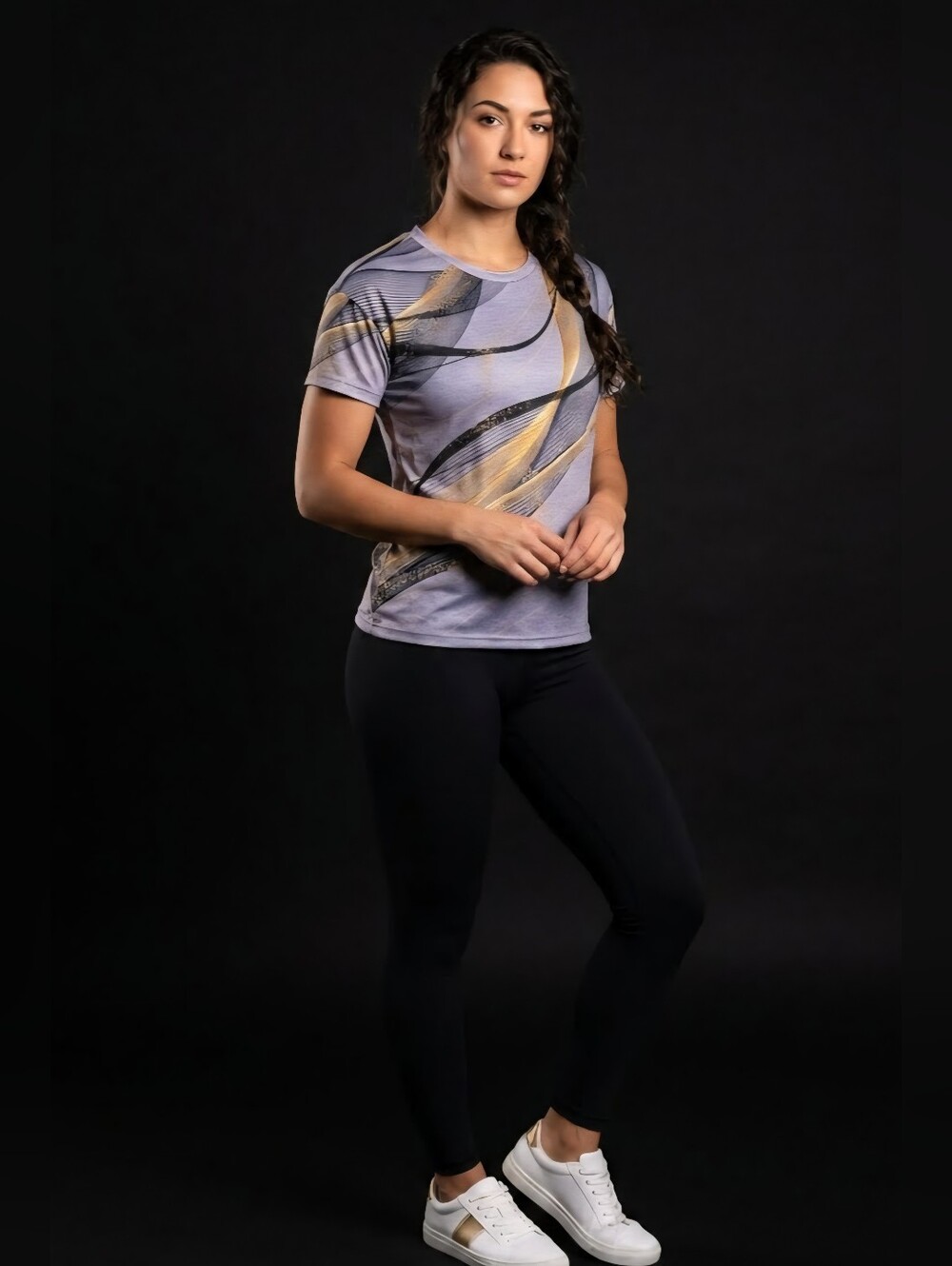 Grey, Gold and Black Swirl Design Short Sleeve